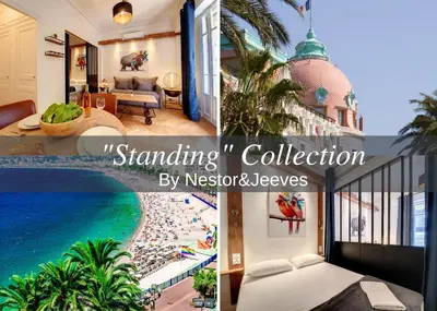 a collage of photos of a house with a beach at Nestor&Jeeves - LE NICOIS - Central in Nice