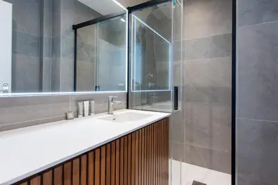 a bathroom with a sink and a shower at Happyfew Palazzo del sol in Nice