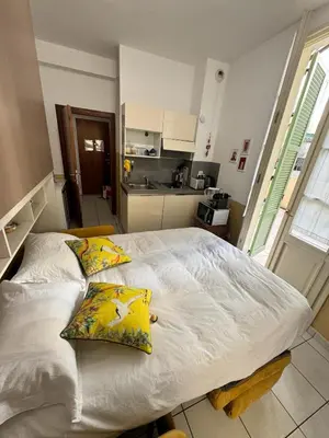 a bedroom with a large bed with two pillows on it at Grimaldi Central AC 2 terraces Wifi 5mins SEA in Nice